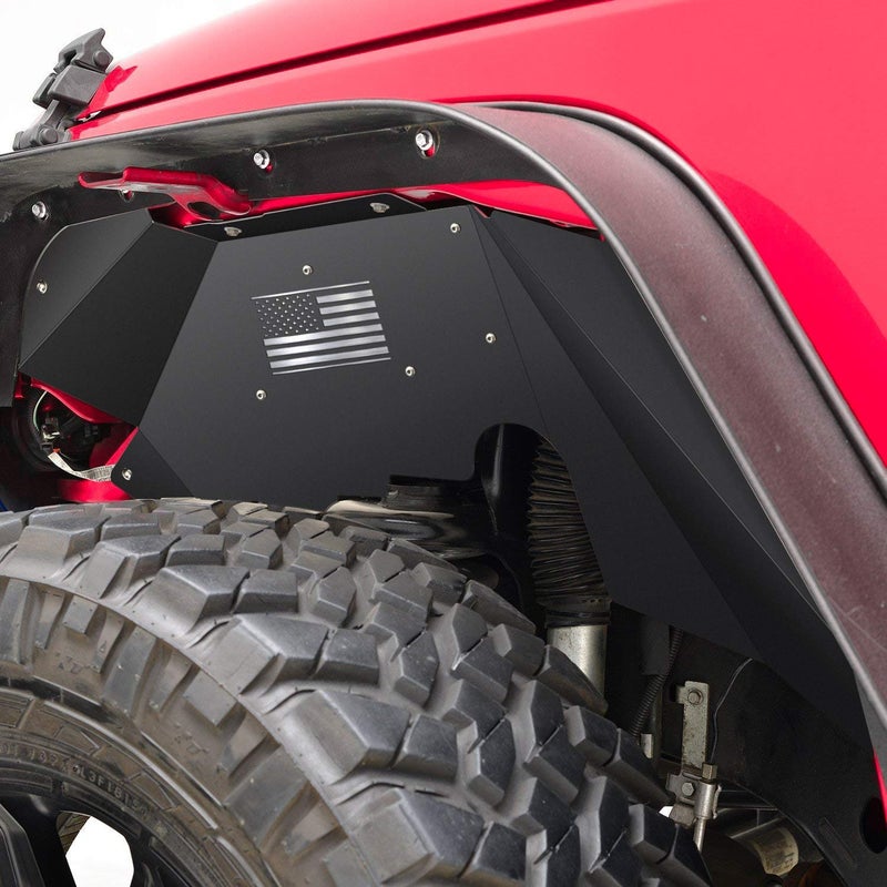 SMALLFATW Front Inner Fender Liner Compatible with Wrangler 2007-2018 JK JKU & Unlimited 2/4 Doors, US Flag Pattern, JK Accessories, Black Aluminum Fenders Wheel 2PCS - Image 2